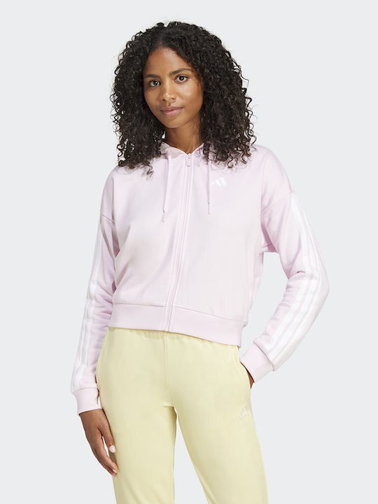 Essentials 3-Stripes French Terry Damen Sweatshirtjacke Kapuzen Schwarz