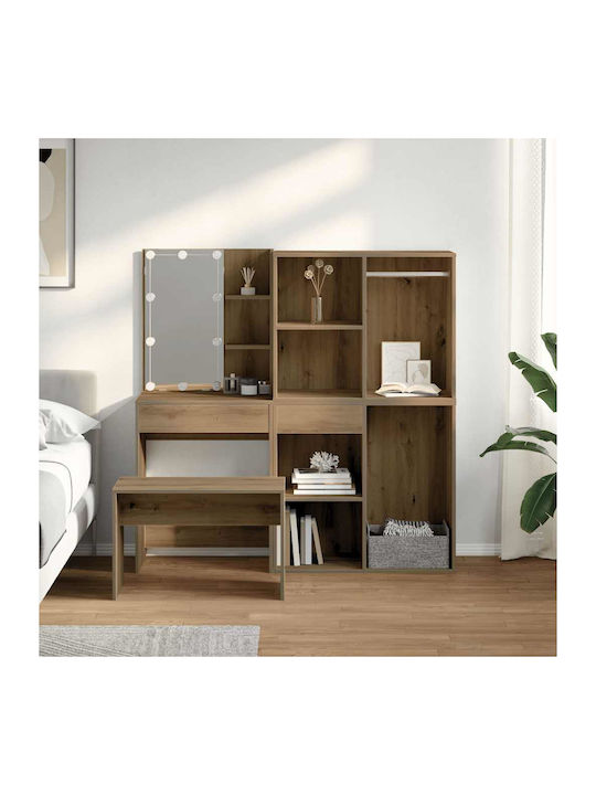 Bodenstehende Schminktisch Schlafzimmer Holz Echte Eiche mit Spiegel & Hocker 60x40x140cm