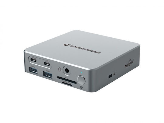 Conceptronic DONN25G 15-in-1 USB-C Docking Station with HDMI/DisplayPort 4K PD Ethernet and Support for 3 Monitors Silver