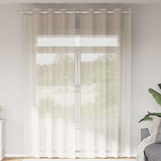 vidaXL Σετ Κουρτίνες με Τρουκς Voile Μπεζ 140x260εκ.