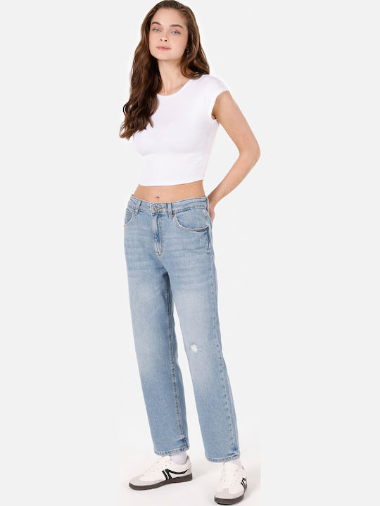 Damen Stoffhose in Gerader Bein Stil Blau