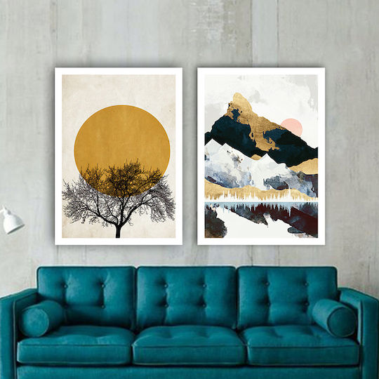 Πίνακας Καμβά Minimal Art Winter Sun Δίπτυχος Δίπτυχο 100x70cm 2 Τμχ 50x70cm