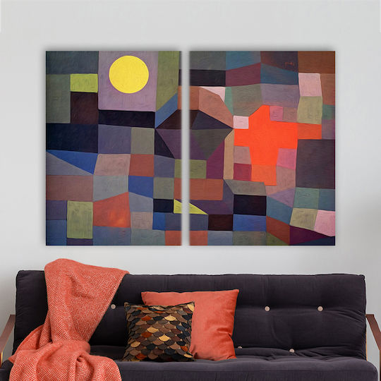 Canvas Painting Fire At Full Moon Paul Klee Diptych 100x70cm 2 Pieces 50x70cm