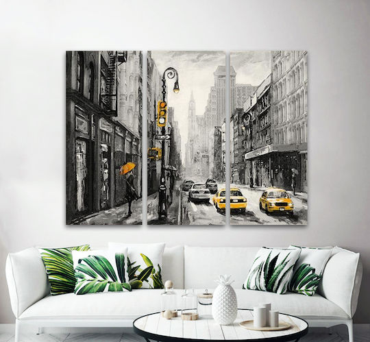 Πίνακας Καμβά New York Street View Τρίπτυχος Τρίπτυχο 100x70 Cm 3τμχ 33x70cm