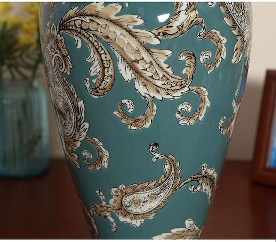 Ceramic Table Lamp Petrol Pleated Lampshade 20x20x79cm Ceramic Table Lamp Petrol Pleated Lampshade 20x20x79cm