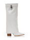 High Heel Cowboy Boots with Zipper White
