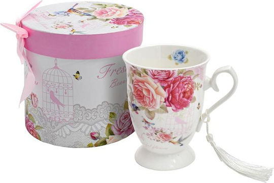 Keramiktasse mit Löffel und Box Fylliana Fl3088 Floral 12x11cm