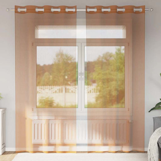 vidaXL Σετ Κουρτίνες με Τρουκς Πορτοκαλί 140x225εκ.