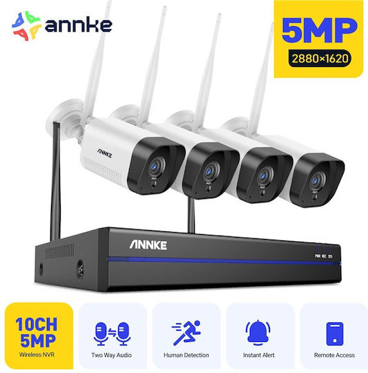 Annke Surveillance System N48WHR 4 Cameras Wireless Cameras IP 5MP with Recorder NVR