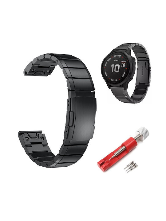Каишка от неръждаема стомана за Garmin Fenix 5x 6x 7x 8 51mm черна
