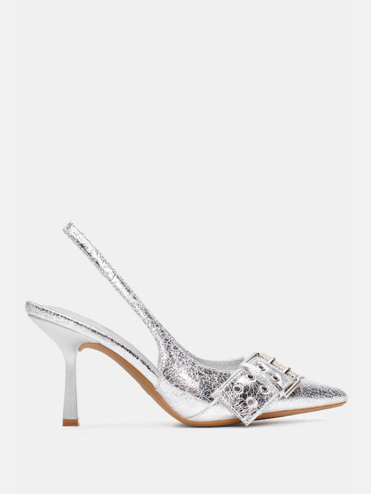 Luigi Pointed Toe Silver Heels