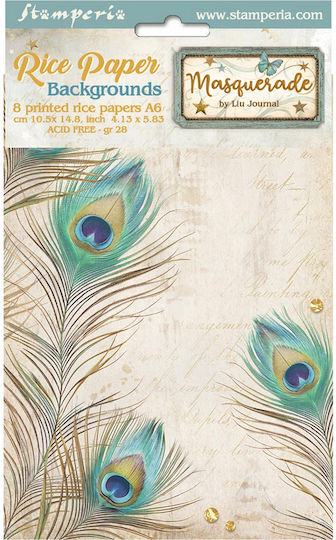 Σετ 8 Ριζόχαρτα Ντεκουπάζ Stamperia 10.5×14.8cm Masquerade