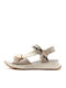 Leather Women's Flat Sandals Sporty in Ecru Color