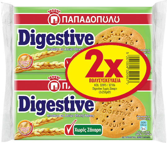 Papadopoulou Biscuiți Digestive Fără Zahăr 2x250gr