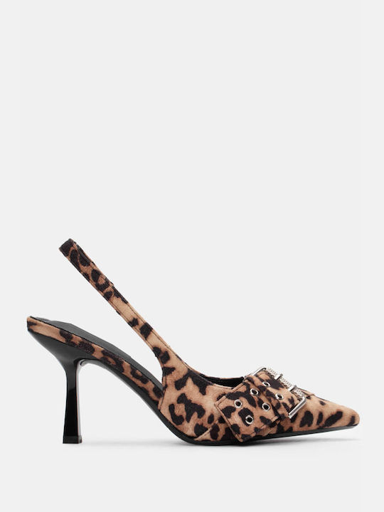 Luigi Pointed Toe Brown Heels Animal Print