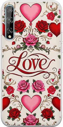 Case Valentine's Day Vintage Love Blooms Huawei P Smart S Flexible TPU Transparent Silicone