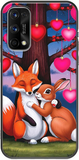 Valentine's Day Fox Bunny Under Love Tree Case for Realme 7 5G Black TPU Black Silicone