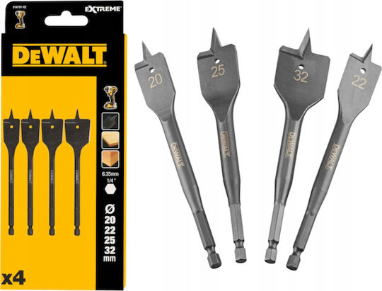 DEWALT Комплект 4 Диамантени Свредла с Шестоъгълна Опашка за Дървο