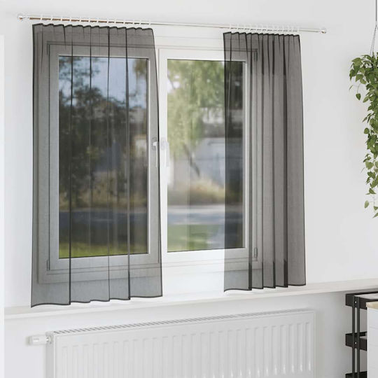vidaXL Set of Window Curtains with Pencil Pleat Black Voile 140x175cm