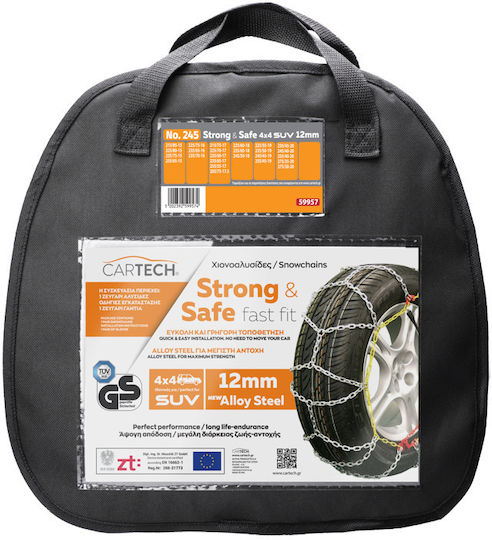 Cartech Strong & Safe Anti-slip Chains Thickness 12mm Passenger & 4x4 Car 2pcs