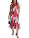Summer Midi Dress with Tearing Pink