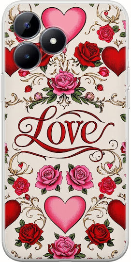 Valentine's Day Vintage Love Blooms Realme C51 Flexible TPU Transparent Silicone Case