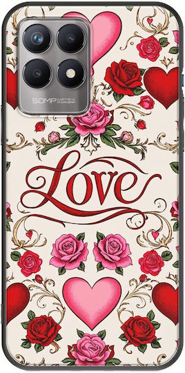 Valentine's Day Vintage Love Blooms Realme 8i Black TPU Black Silicone Case