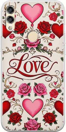Case Valentine's Day Vintage Love Blooms Huawei Honor 8x Flexible TPU Transparent Silicone