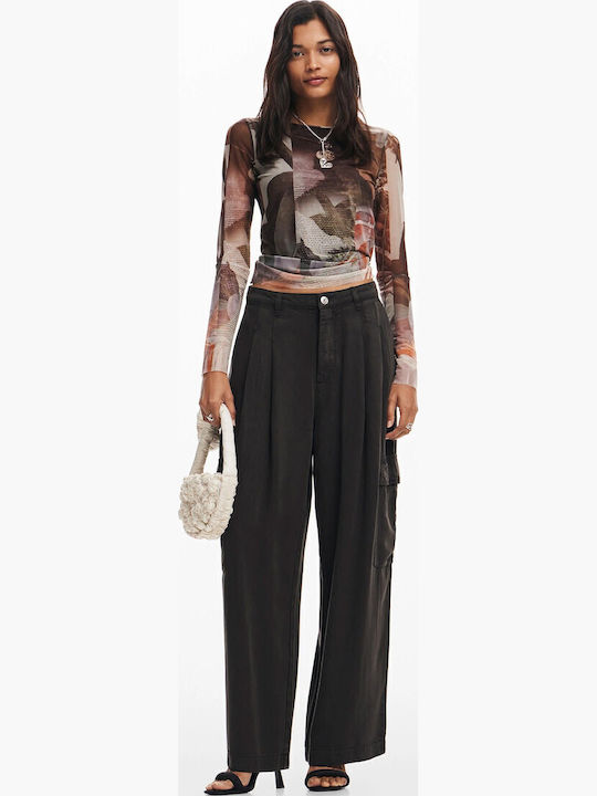 Women's High-waisted Fabric Trousers Black
