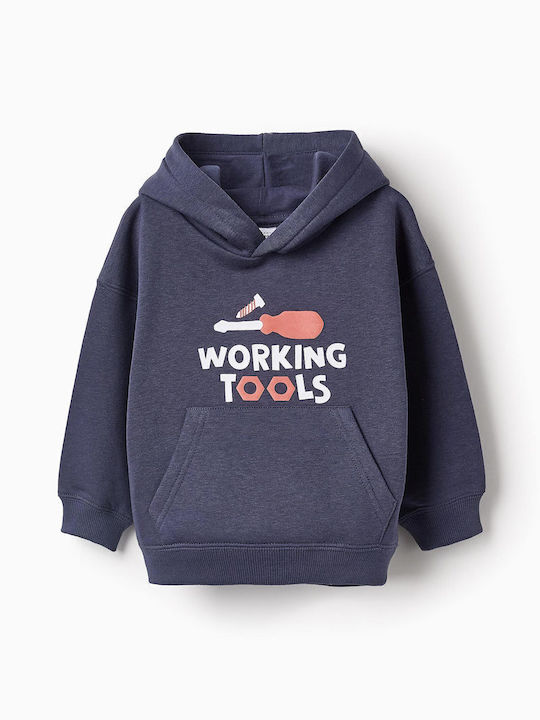 Fleece Kids Sweatshirt with Hood and Pockets Blue