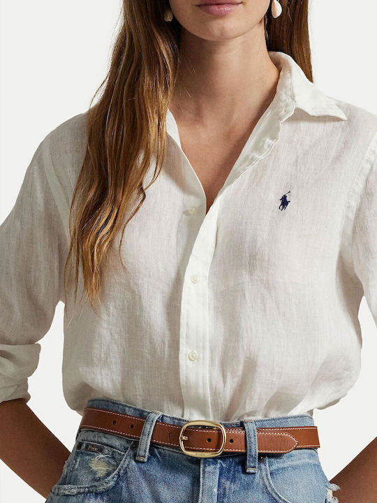Ralph Lauren Women's Linen Long Sleeve Shirt White 211970730001