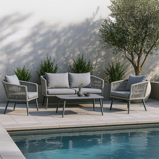Garten- und Outdoor-Möbelsets Wohnzimmer Typsatz 4 Stück Grau mit Kissen Garten- und Outdoor-Möbelsets Wohnzimmer Typsatz 4 Stück Grau mit Kissen