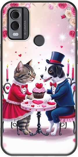 Калъф за Nokia C22 от черен TPU силикон с романтична котка и куче за Свети Валентин