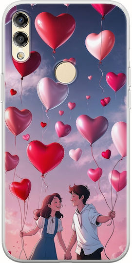 Valentine's Day Heart Balloons In Sky Huawei Honor 8x Flexible TPU Transparent Silicone Case