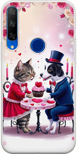 Калъф за Свети Валентин Романтична среща на котка и куче Huawei Honor 9x Гъвкав TPU Прозрачен силикон