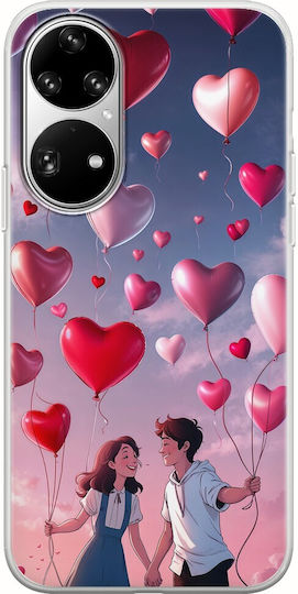 Θήκη Valentine's Day Heart Balloons In Sky Huawei P50 Pro Flexible Tpu Διάφανη Σιλικόνη