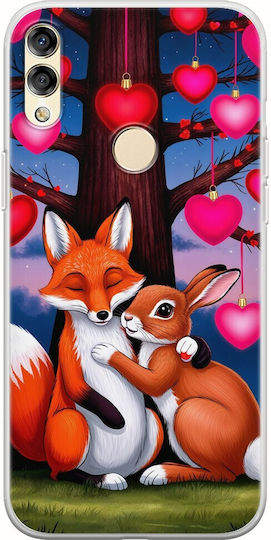 Valentine's Day Fox Bunny Under Love Tree Huawei Honor 8x Flexible TPU Transparent Silicone Case
