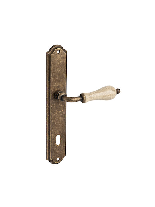 Türgriffplatte Messing & Porzellan Antik-Craquelé K315 Linkes Stück Haustür