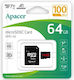 Apacer microSDXC 64GB Class 10 UHS-I 100MB/s με αντάπτορα