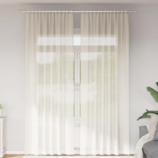 vidaXL Σετ Κουρτίνες με Τρέσα Voile Μπεζ 140x260εκ.
