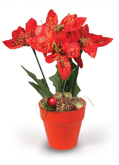 Oranger Weihnachtsstern-Topf mit 5 Glitzerblumen 25cm -008741-o