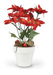 White Plastic Poinsettia Pot 7 Glitter Flowers ...