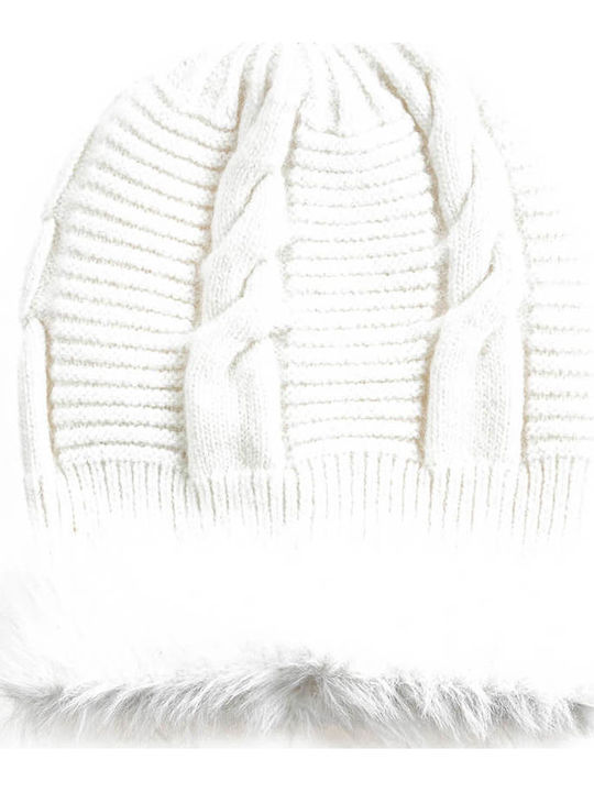 Beanie Γυναικείος Σκούφος Πλεκτός σε Εκρού χρώμα