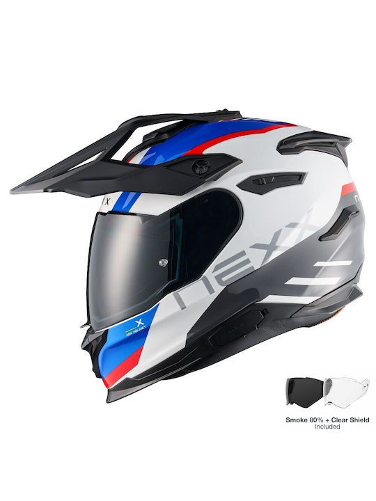 Nexx Y.Travl Quest White / Blue / Red Motorcycle Helmet On-Off DOT / ECE 22.06 1750gr with Pinlock and Sunvisor