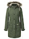 Women's Long Parka Jacket Waterproof for Winter with Hood Oil Green