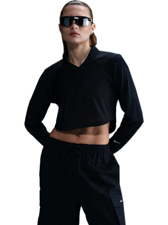 Sportswear Γυναικείο Crop Top Μακρυμάνικο Μαύρο