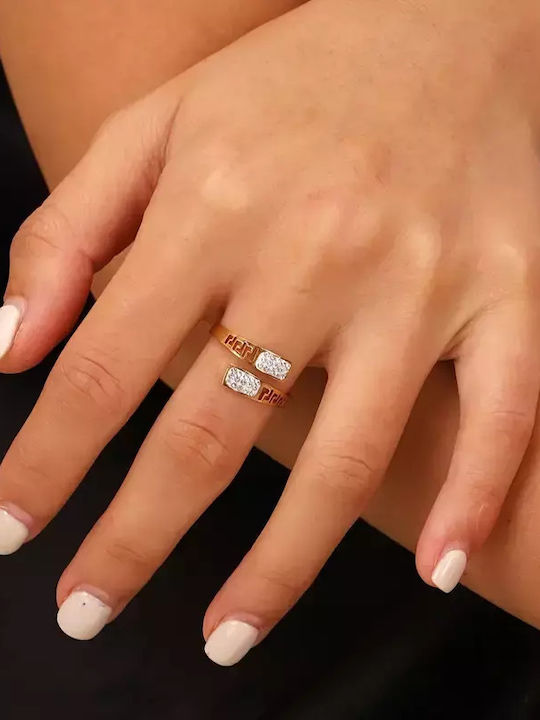 Ring with Zircon made of Steel Gold Plated