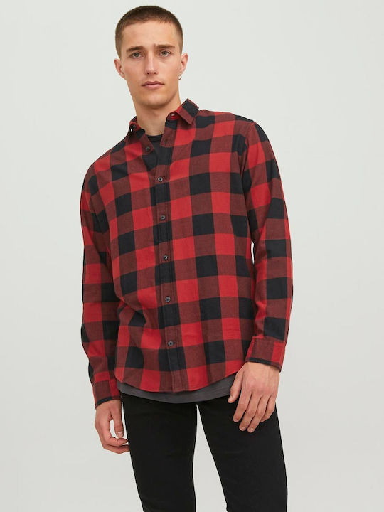 Jack & Jones Дълъг ръкав Памучен Риза Каре Червен