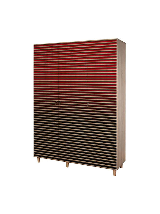 Triple Door Wardrobe Mode Multi-red 135x52x192cm