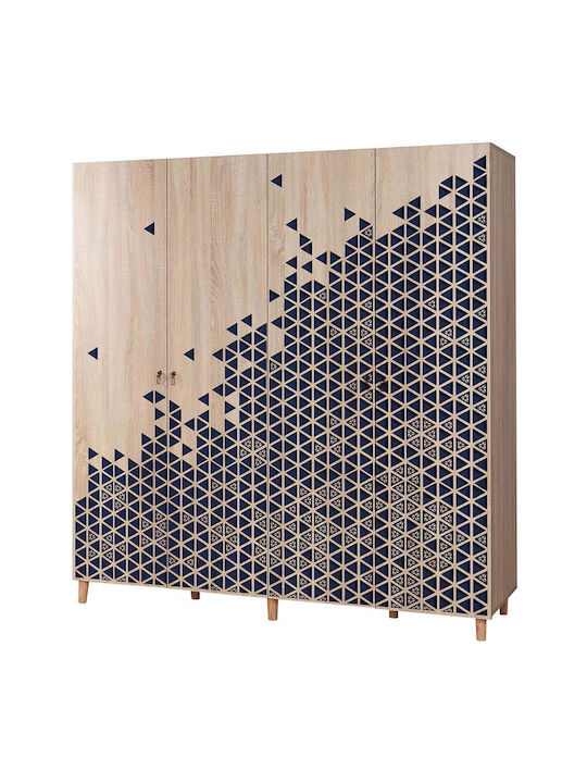 Vier Türen Kleiderschrank Oak-blue 180x52x192cm